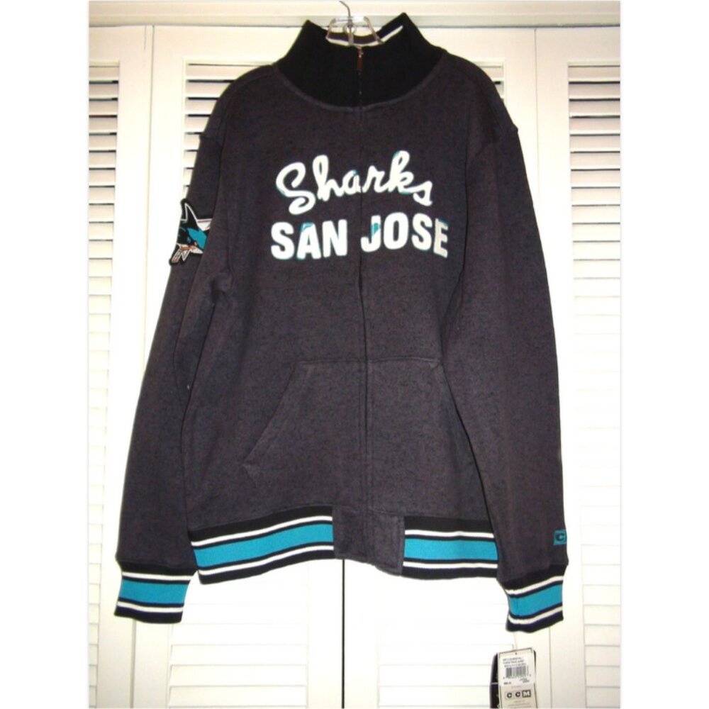 Reebok CCM San Jose Sharks NHL Full Zip Fleece Track Jacket